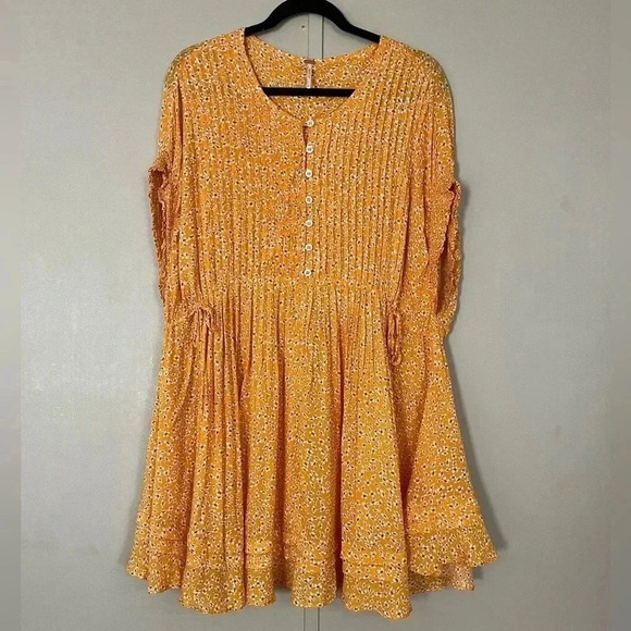 Free People One Fine Day Mini Dress Womens Orange Floral Size S/P Ruffle Boho - Picture 2 of 10